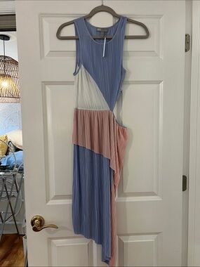 Asos Oasis Sleeveless Asymmetrical Pleated Maxi Dress - Blue, White & Pink